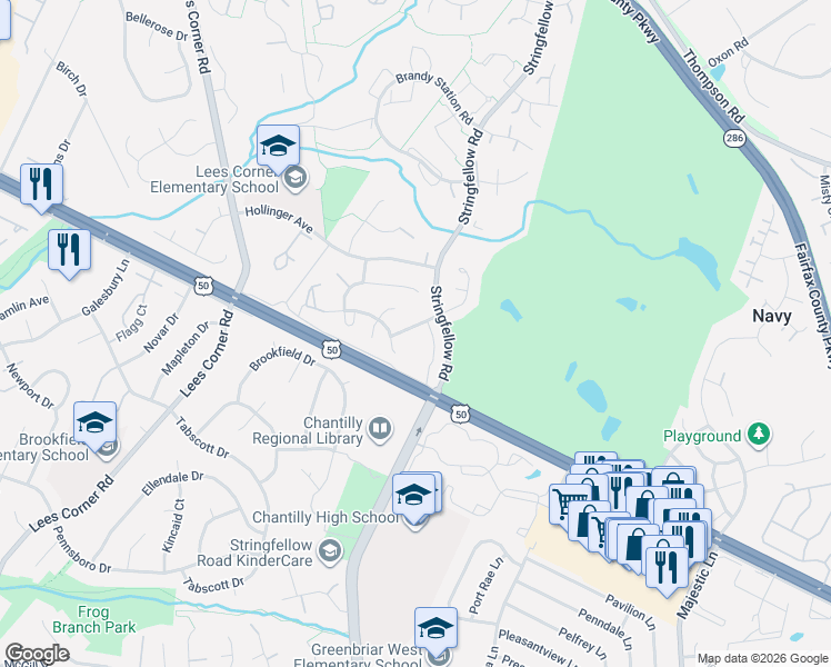 map of restaurants, bars, coffee shops, grocery stores, and more near 13305 Jasper Rd in Chantilly
