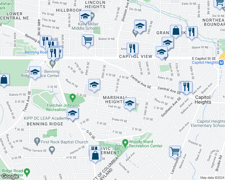 map of restaurants, bars, coffee shops, grocery stores, and more near 101 Independence Avenue Southeast in Washington