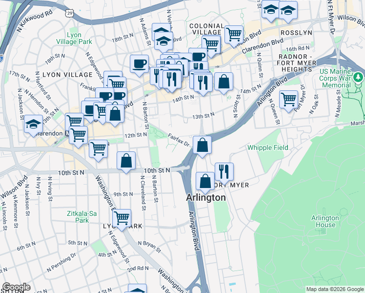 map of restaurants, bars, coffee shops, grocery stores, and more near 101 Independence Avenue Southeast in Washington