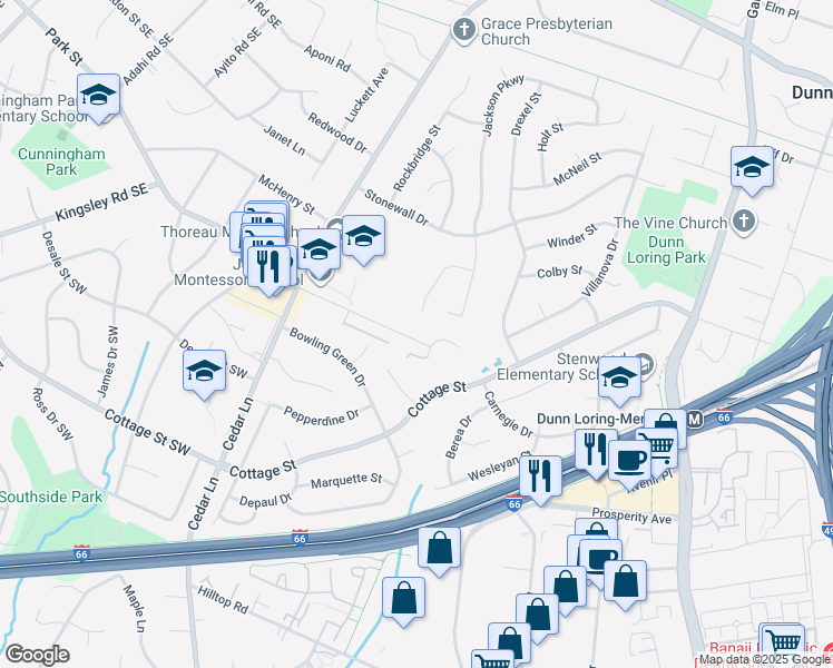 map of restaurants, bars, coffee shops, grocery stores, and more near 8418 Amanda Place in Vienna