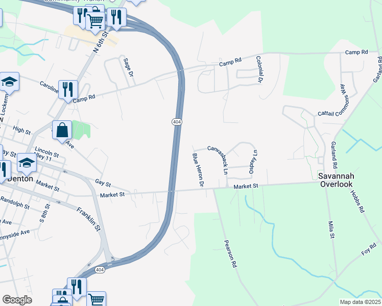 map of restaurants, bars, coffee shops, grocery stores, and more near 1913 Blue Heron Drive in Denton