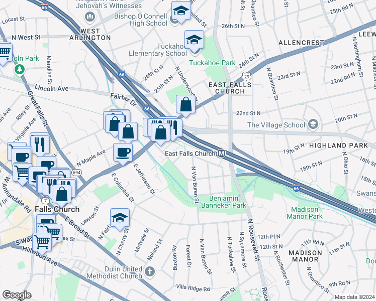 map of restaurants, bars, coffee shops, grocery stores, and more near 6807 19th Road North in Arlington