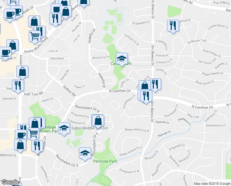 map of restaurants, bars, coffee shops, grocery stores, and more near 4205 North Carefree Circle in Colorado Springs