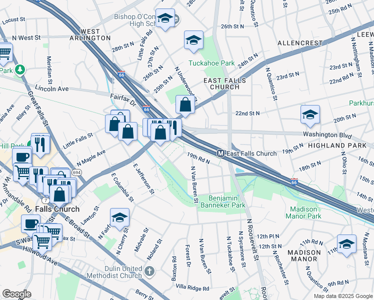 map of restaurants, bars, coffee shops, grocery stores, and more near 6807 19th Road North in Arlington