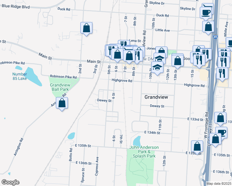 map of restaurants, bars, coffee shops, grocery stores, and more near 13120 6 Street in Grandview
