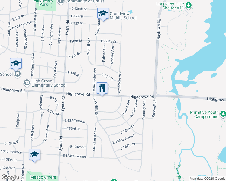 map of restaurants, bars, coffee shops, grocery stores, and more near 8031 East 130th Court in Grandview