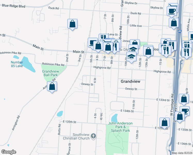 map of restaurants, bars, coffee shops, grocery stores, and more near 13120 6 Street in Grandview