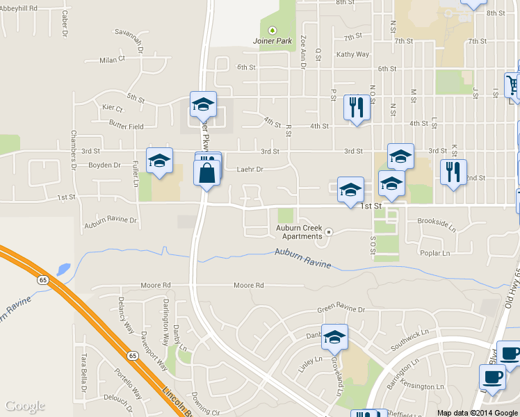 map of restaurants, bars, coffee shops, grocery stores, and more near 1685 1st Street in Lincoln