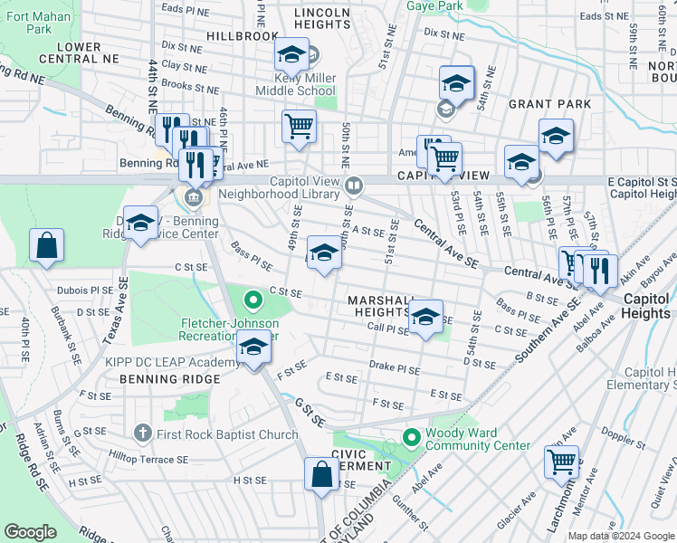 map of restaurants, bars, coffee shops, grocery stores, and more near 101 Independence Avenue Southeast in Washington
