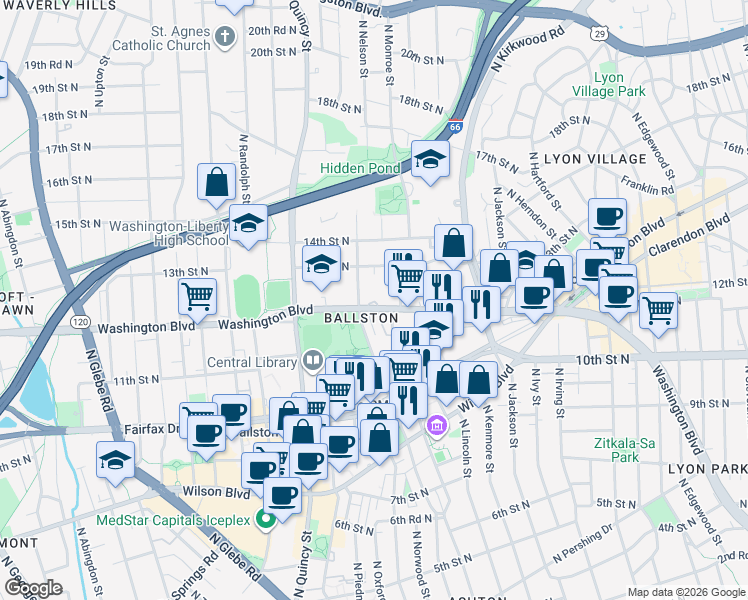 map of restaurants, bars, coffee shops, grocery stores, and more near 101 Independence Avenue Southeast in Washington