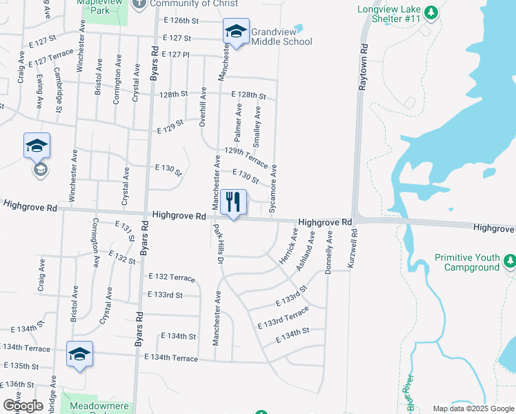 map of restaurants, bars, coffee shops, grocery stores, and more near 8031 East 130th Court in Grandview