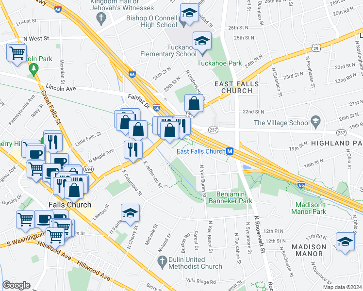 map of restaurants, bars, coffee shops, grocery stores, and more near 2081 North Westmoreland Street in Arlington