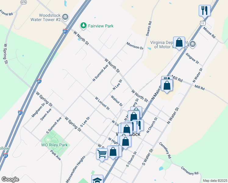 map of restaurants, bars, coffee shops, grocery stores, and more near 316 North Lee Street in Woodstock