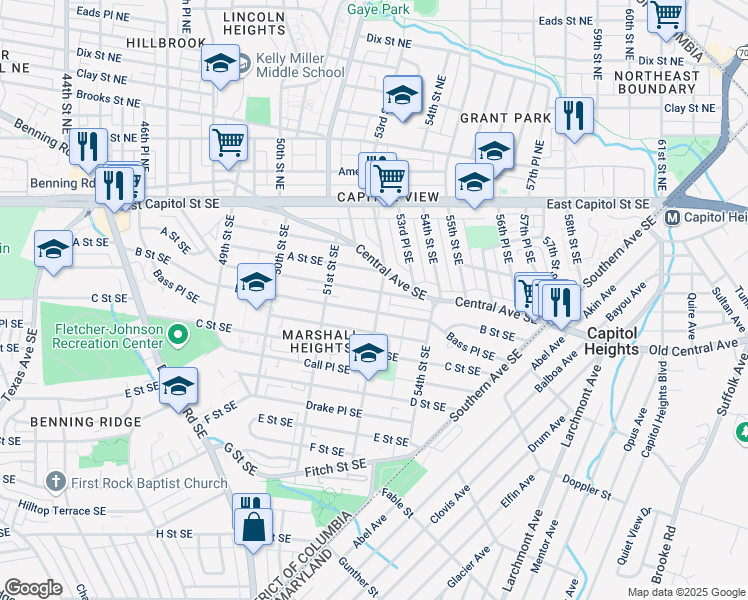 map of restaurants, bars, coffee shops, grocery stores, and more near 101 Independence Avenue Southeast in Washington