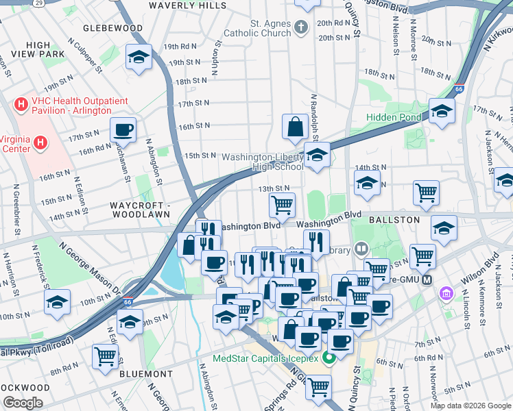 map of restaurants, bars, coffee shops, grocery stores, and more near 101 Independence Avenue Southeast in Washington