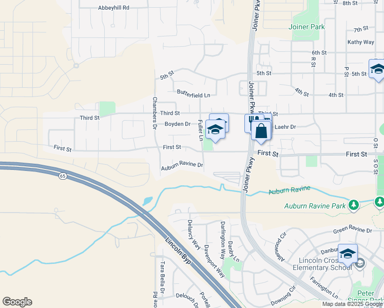 map of restaurants, bars, coffee shops, grocery stores, and more near 2226 Auburn Ravine Drive in Lincoln