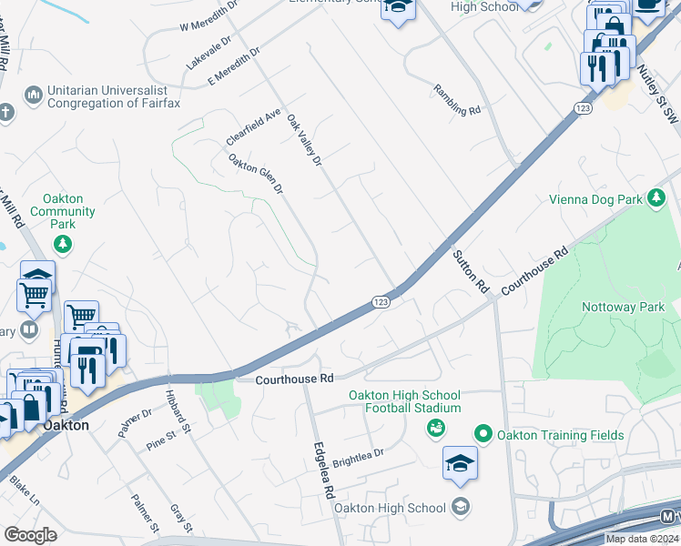 map of restaurants, bars, coffee shops, grocery stores, and more near 2758 Chain Bridge Road in Vienna
