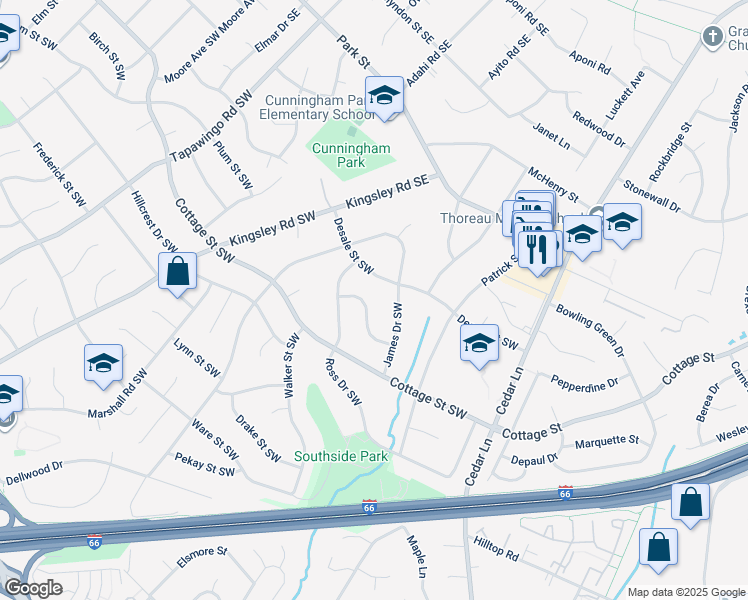 map of restaurants, bars, coffee shops, grocery stores, and more near 1208 Kelley Street Southwest in Vienna