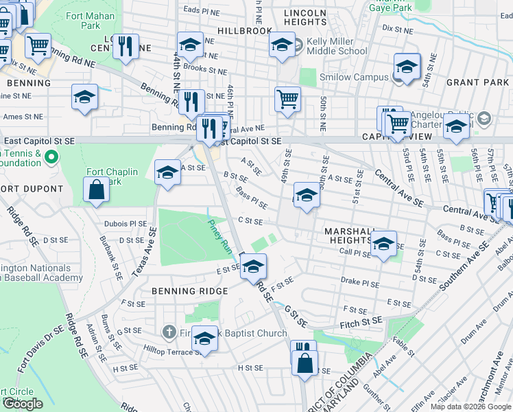 map of restaurants, bars, coffee shops, grocery stores, and more near 101 Independence Avenue Southeast in Washington