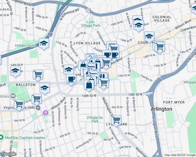 map of restaurants, bars, coffee shops, grocery stores, and more near 101 Independence Avenue Southeast in Washington