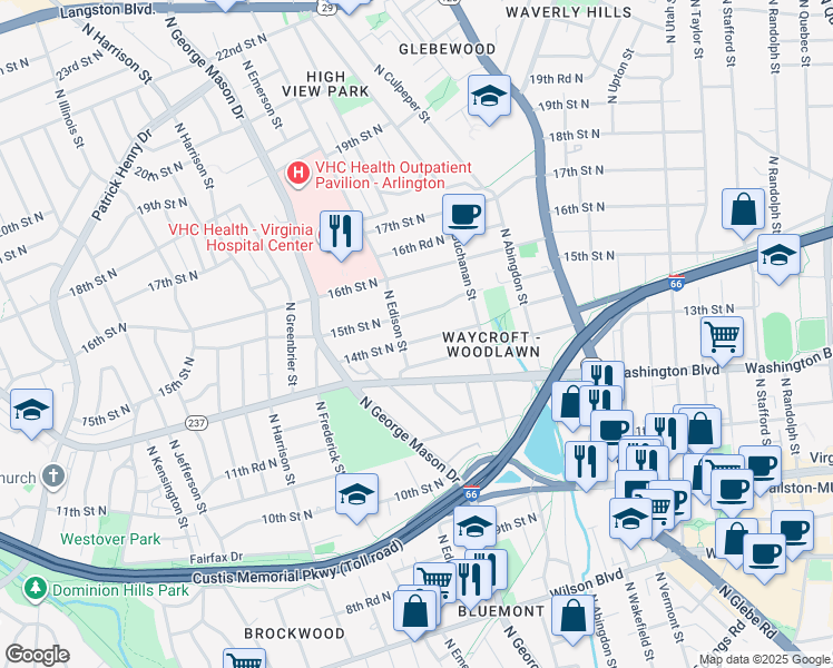map of restaurants, bars, coffee shops, grocery stores, and more near 101 Independence Avenue Southeast in Washington