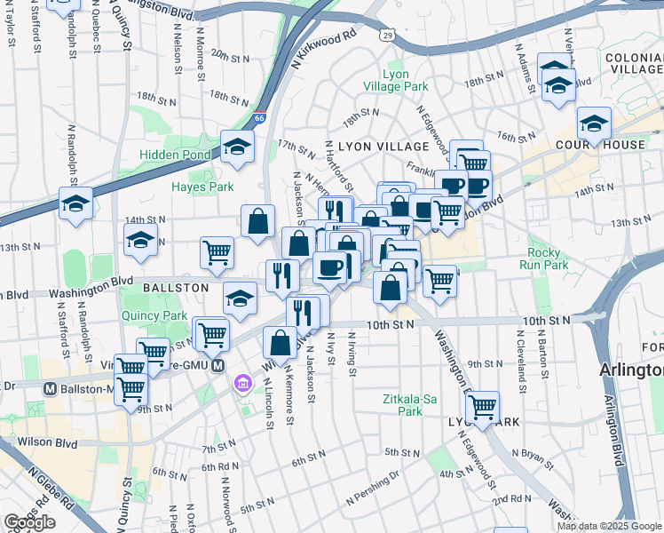 map of restaurants, bars, coffee shops, grocery stores, and more near 101 Independence Avenue Southeast in Washington