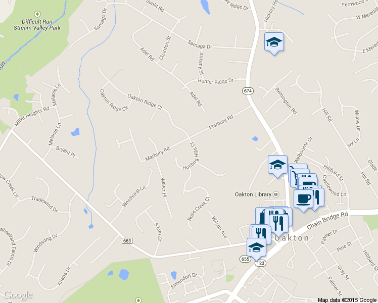 map of restaurants, bars, coffee shops, grocery stores, and more near 2902 Hunting Hills Court in Oakton