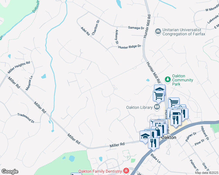 map of restaurants, bars, coffee shops, grocery stores, and more near 2902 Hunting Hills Court in Oakton