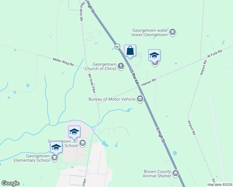 map of restaurants, bars, coffee shops, grocery stores, and more near 76 Hamer Road in Georgetown
