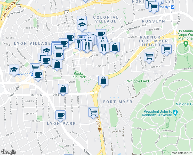 map of restaurants, bars, coffee shops, grocery stores, and more near 101 Independence Avenue Southeast in Washington