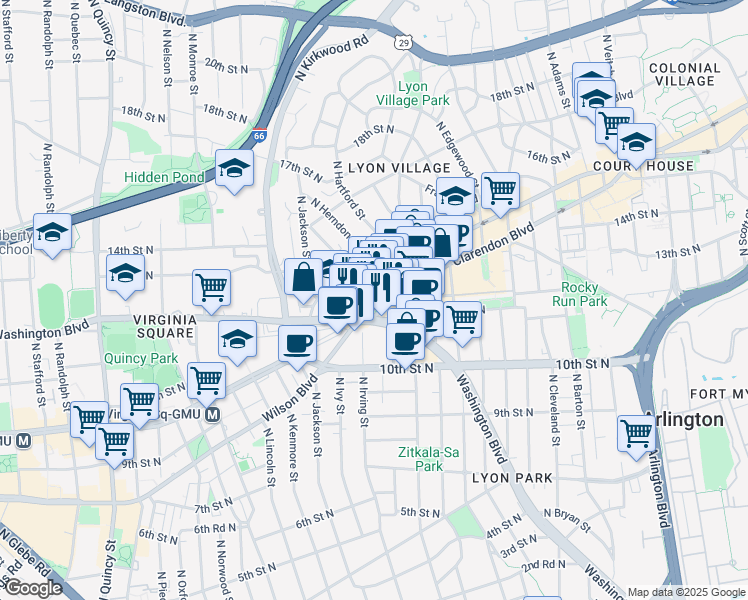 map of restaurants, bars, coffee shops, grocery stores, and more near 101 Independence Avenue Southeast in Washington