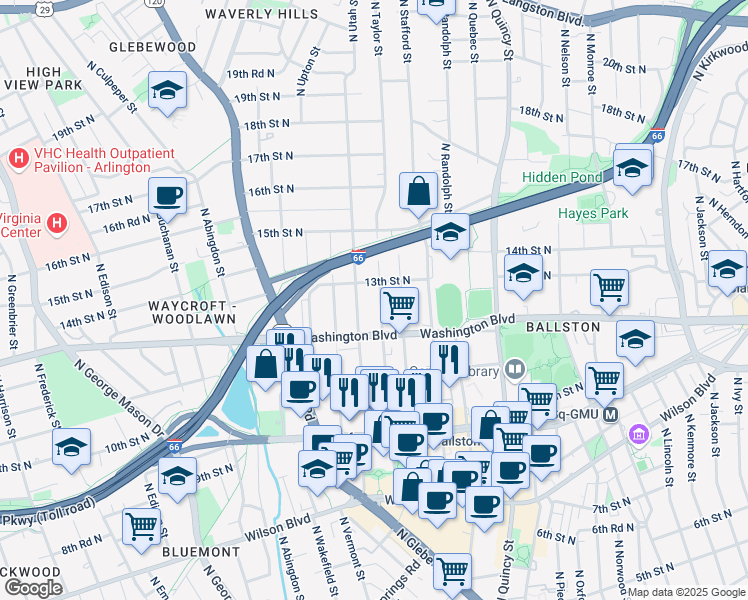 map of restaurants, bars, coffee shops, grocery stores, and more near 101 Independence Avenue Southeast in Washington