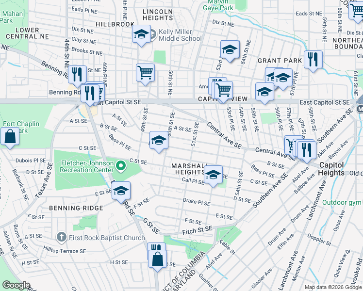 map of restaurants, bars, coffee shops, grocery stores, and more near 101 Independence Avenue Southeast in Washington