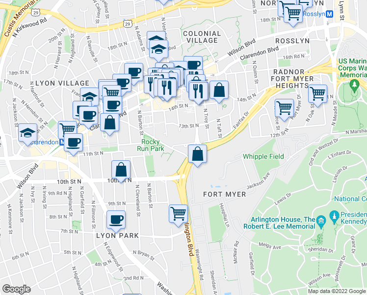 map of restaurants, bars, coffee shops, grocery stores, and more near 101 Independence Avenue Southeast in Washington