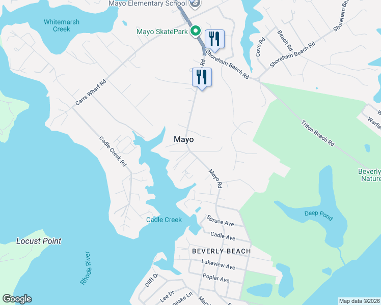 map of restaurants, bars, coffee shops, grocery stores, and more near 827 Central Ave E in Mayo