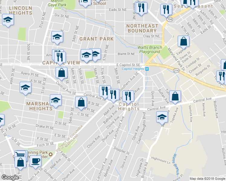 map of restaurants, bars, coffee shops, grocery stores, and more near 80 57th Place Southeast in Washington
