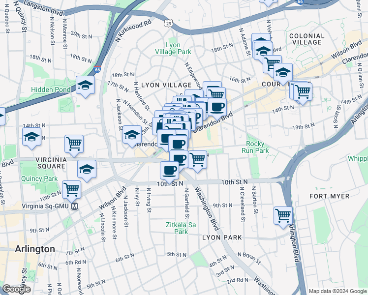 map of restaurants, bars, coffee shops, grocery stores, and more near 101 Independence Avenue Southeast in Washington