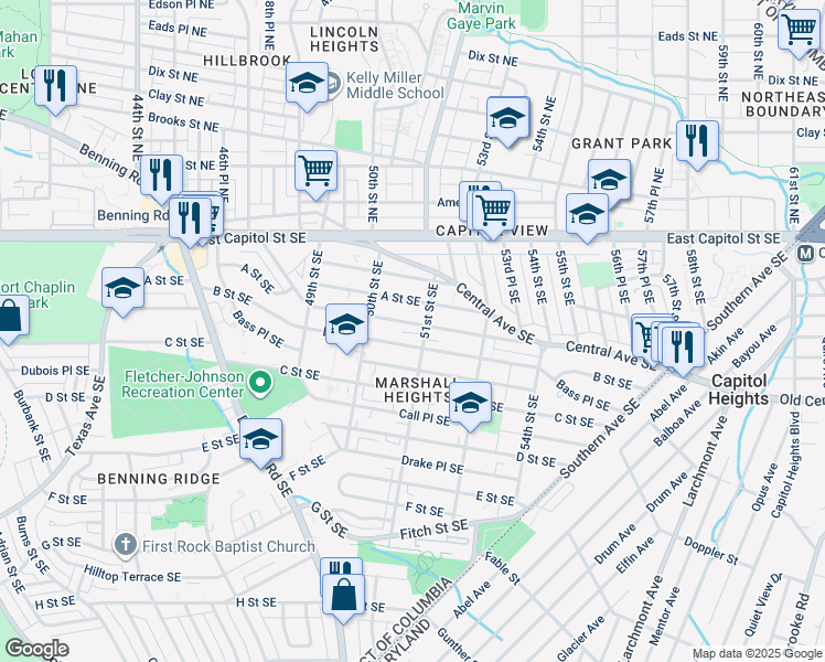 map of restaurants, bars, coffee shops, grocery stores, and more near 101 Independence Avenue Southeast in Washington