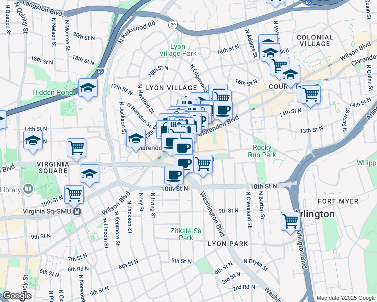 map of restaurants, bars, coffee shops, grocery stores, and more near 101 Independence Avenue Southeast in Washington