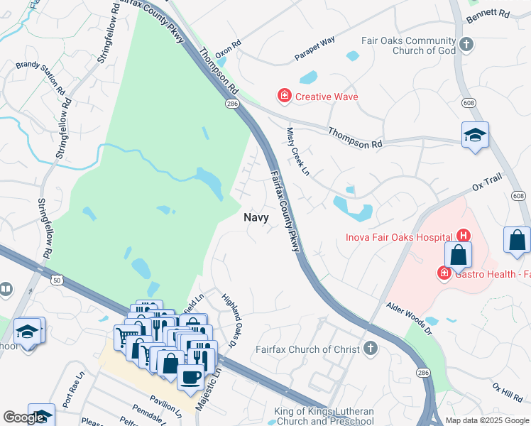 map of restaurants, bars, coffee shops, grocery stores, and more near 3717 Freehill Lane in Fairfax