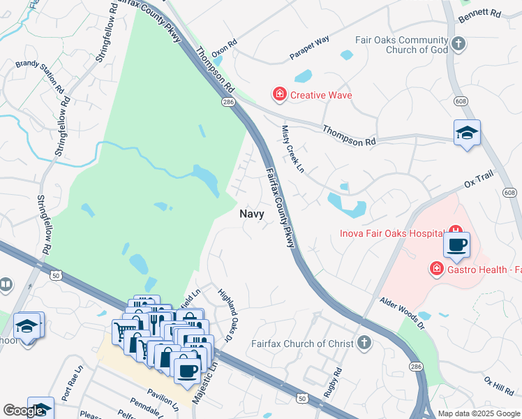 map of restaurants, bars, coffee shops, grocery stores, and more near 3717 Freehill Lane in Fairfax