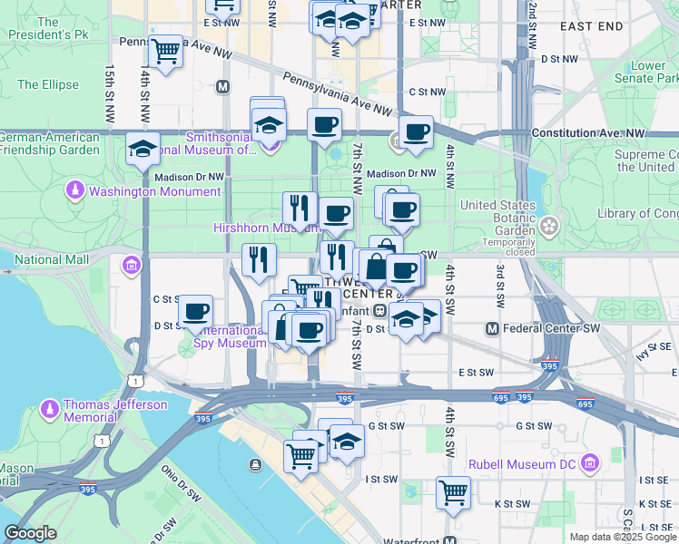 map of restaurants, bars, coffee shops, grocery stores, and more near in Washington