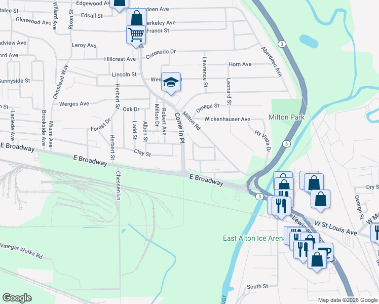 map of restaurants, bars, coffee shops, grocery stores, and more near in Alton