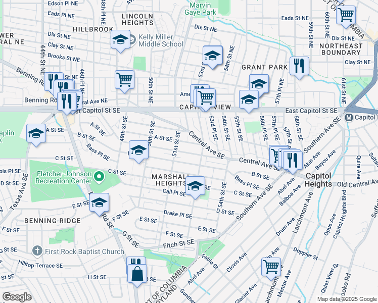 map of restaurants, bars, coffee shops, grocery stores, and more near 101 Independence Avenue Southeast in Washington