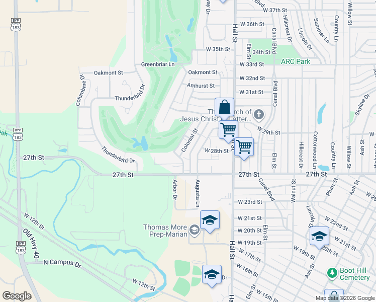 map of restaurants, bars, coffee shops, grocery stores, and more near 2733 Colonial Street in Hays
