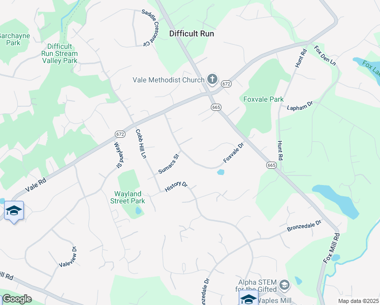 map of restaurants, bars, coffee shops, grocery stores, and more near 3227 Foxvale Drive in Oakton
