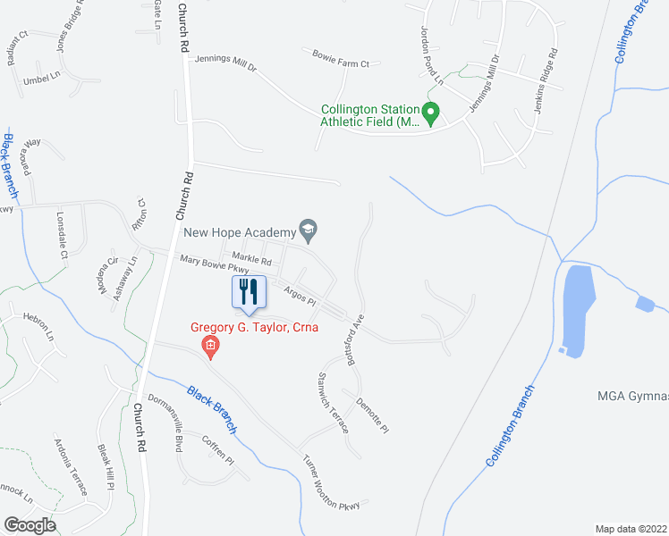 map of restaurants, bars, coffee shops, grocery stores, and more near 14648 Hawley Lane in Upper Marlboro