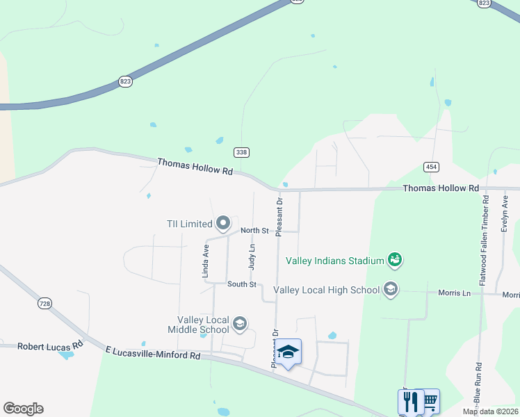map of restaurants, bars, coffee shops, grocery stores, and more near 261 Judy Lane in Lucasville