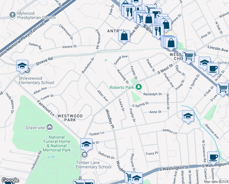 map of restaurants, bars, coffee shops, grocery stores, and more near 7214 Tod Street in Falls Church