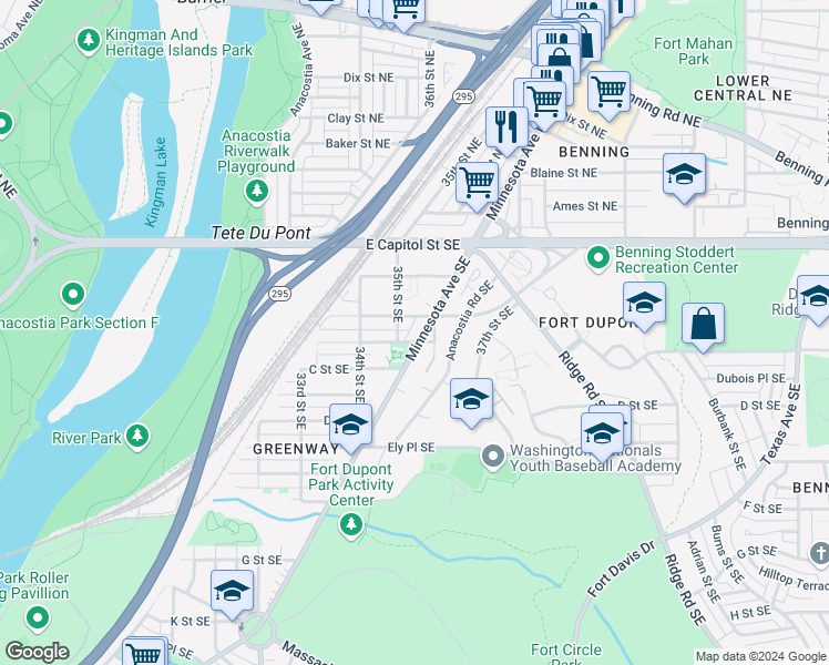 map of restaurants, bars, coffee shops, grocery stores, and more near 101 Independence Avenue Southeast in Washington